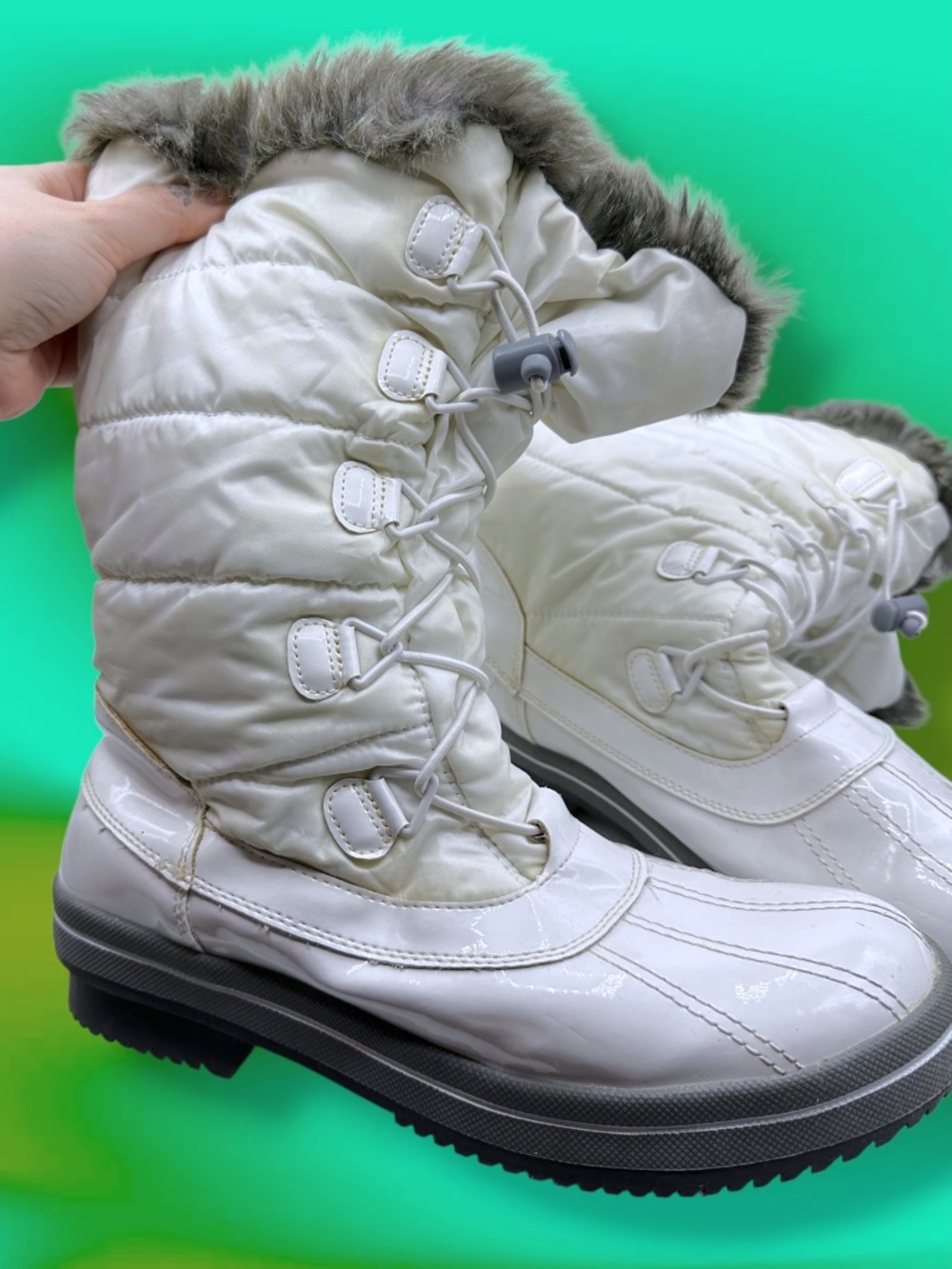 Mossimo Faux Fur Lined Insulated Puffer Snow Boots White Gray 11